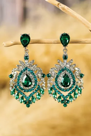 Sea Green Vintage Rhinestone Decor Drop Earrings