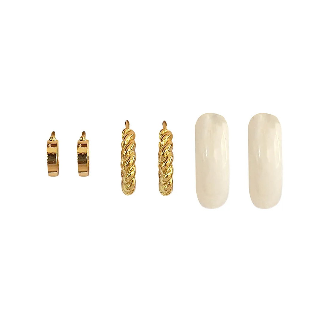 Set Of 3 Gold-Toned Mini, Twisted & Resin Open-Hoop Party Earrings