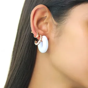 Set Of 3 Gold-Toned Mini, Twisted & Resin Open-Hoop Party Earrings