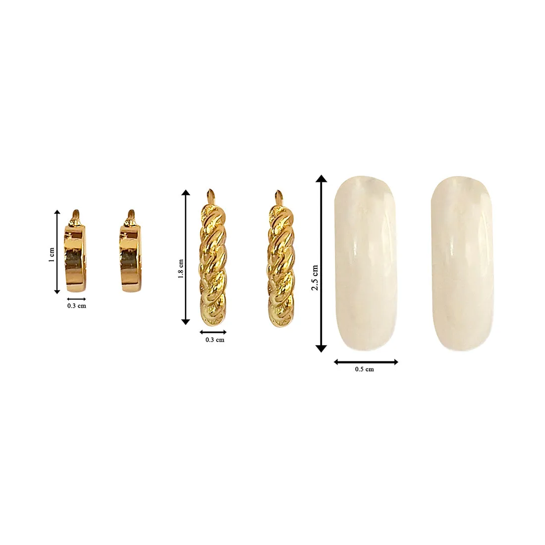 Set Of 3 Gold-Toned Mini, Twisted & Resin Open-Hoop Party Earrings