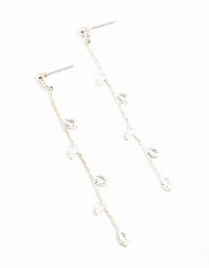 Silver Dainty Diamante Leaf Drop Earrings