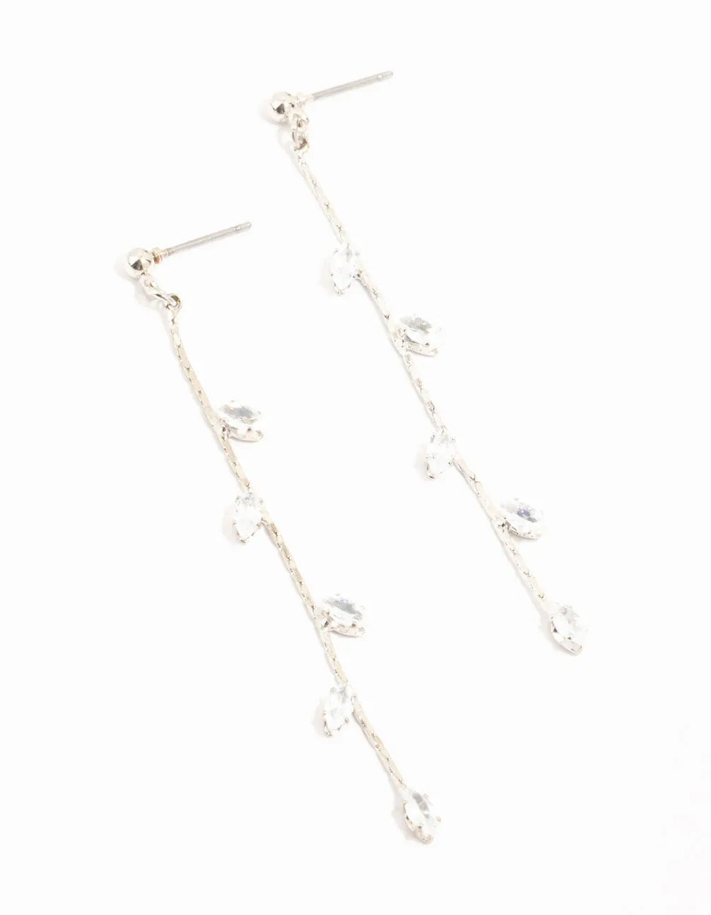 Silver Dainty Diamante Leaf Drop Earrings