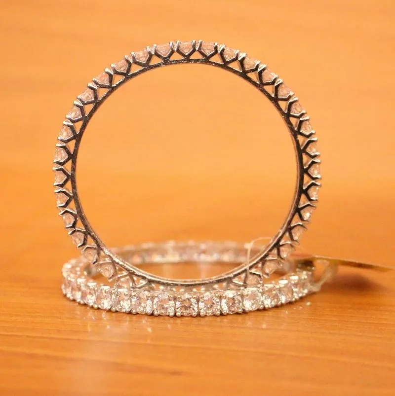 Silver Plated Diamond Look Solitaire Bangles