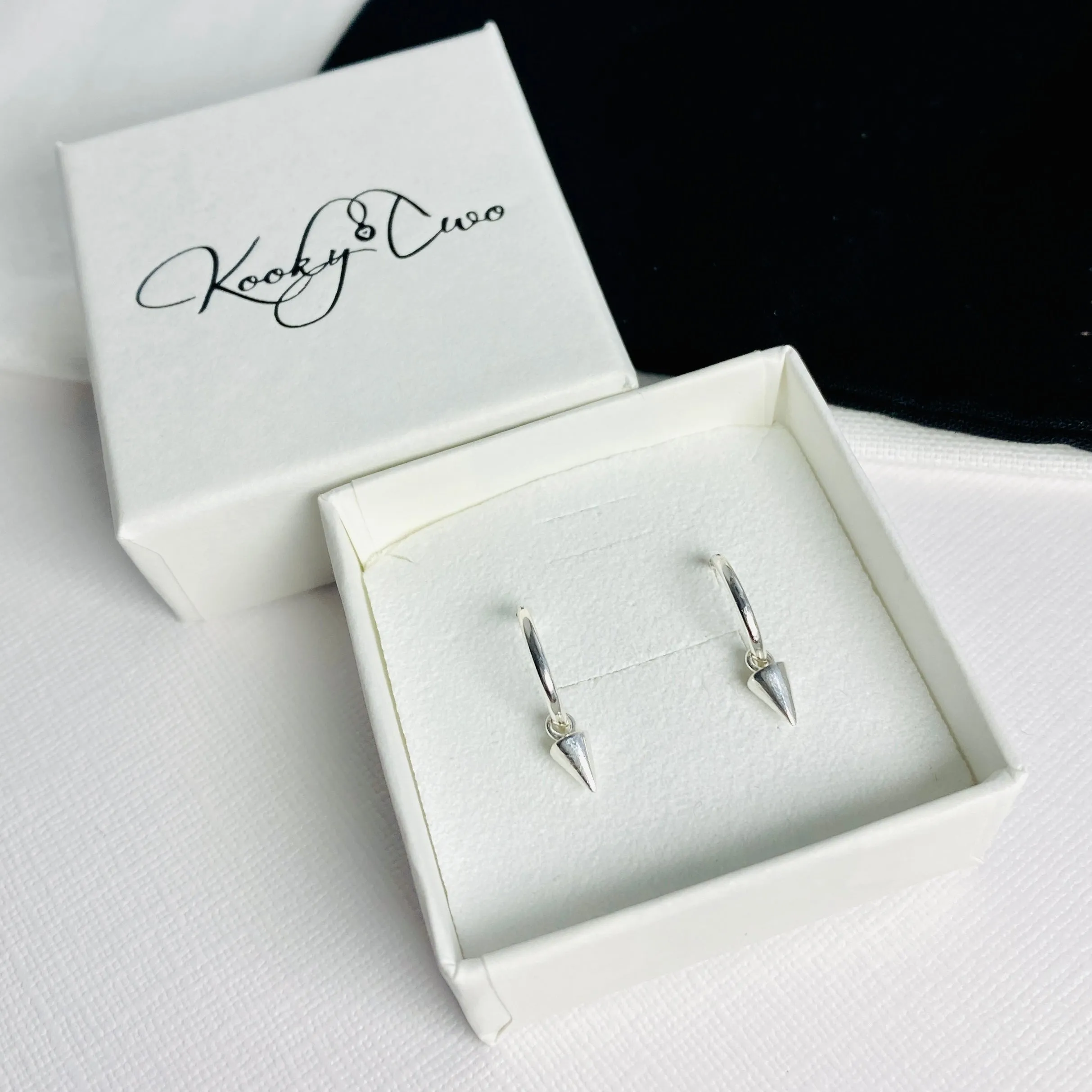 Silver Triangle Drop Mini Hoop Earrings