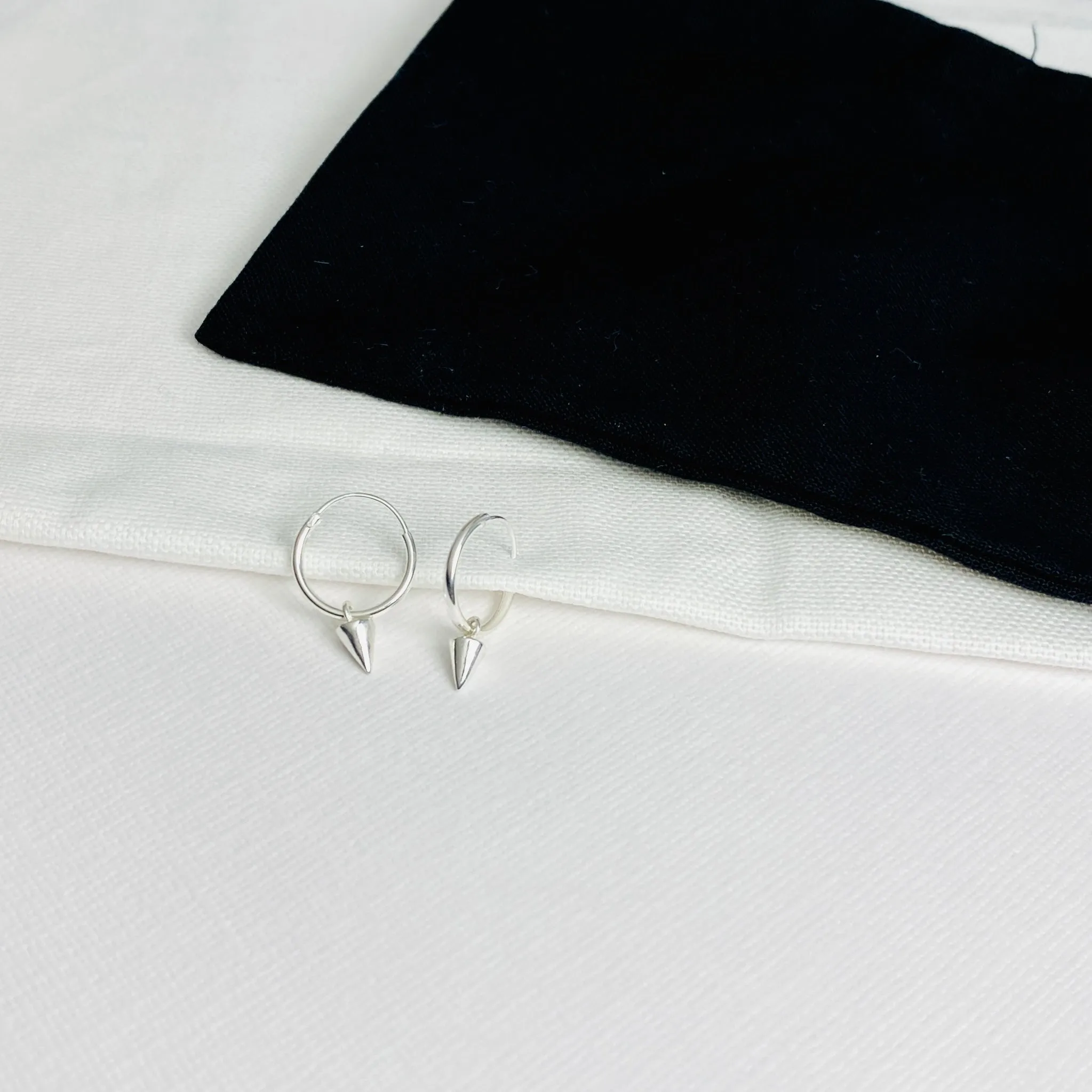Silver Triangle Drop Mini Hoop Earrings