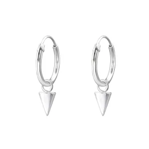 Silver Triangle Drop Mini Hoop Earrings
