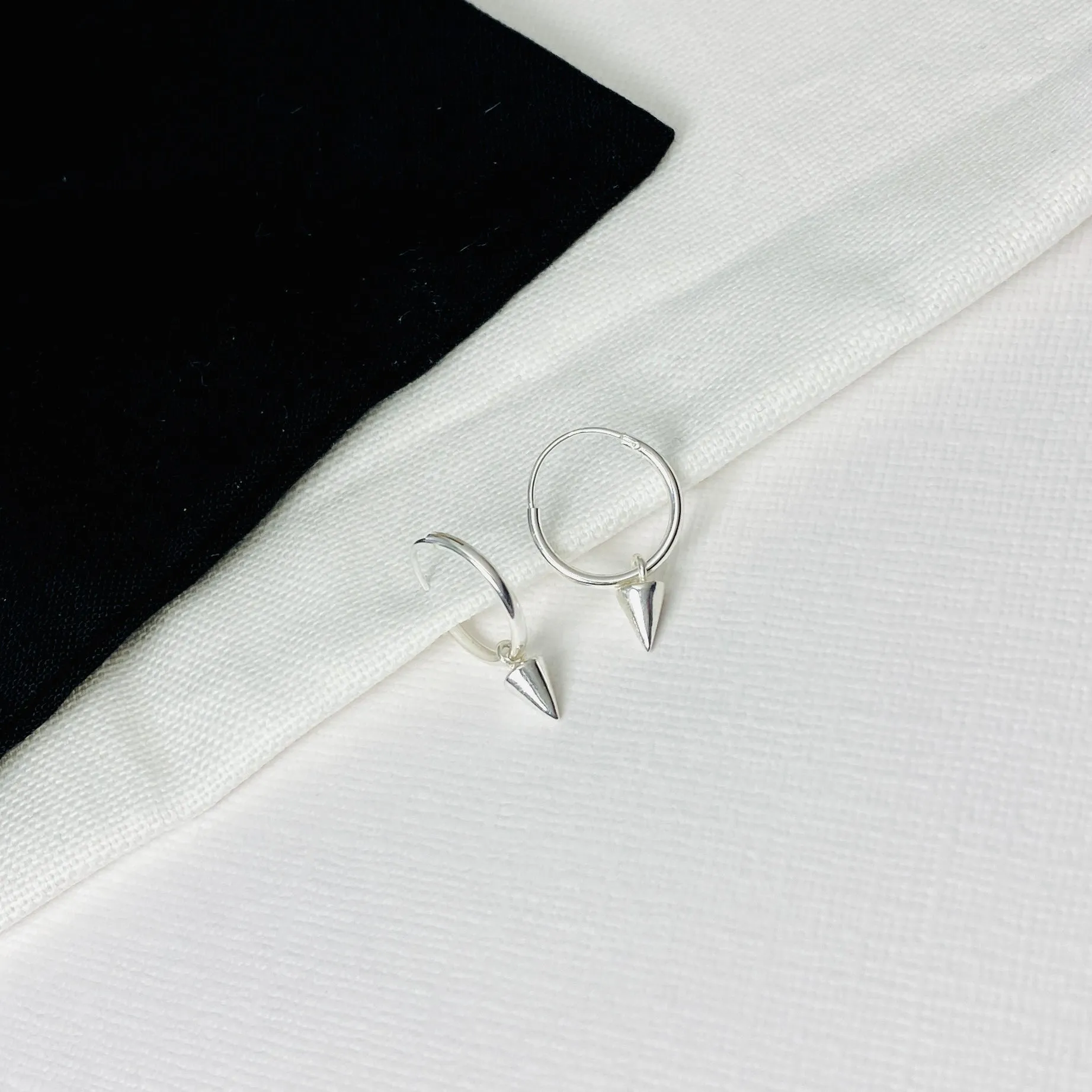 Silver Triangle Drop Mini Hoop Earrings