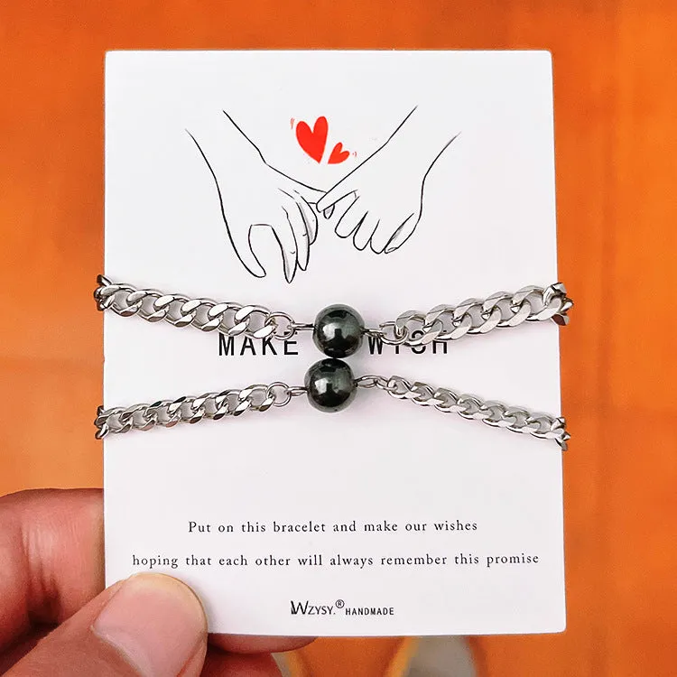 Simple Super Fairy Black Gallstone Magnet Couple Bracelet