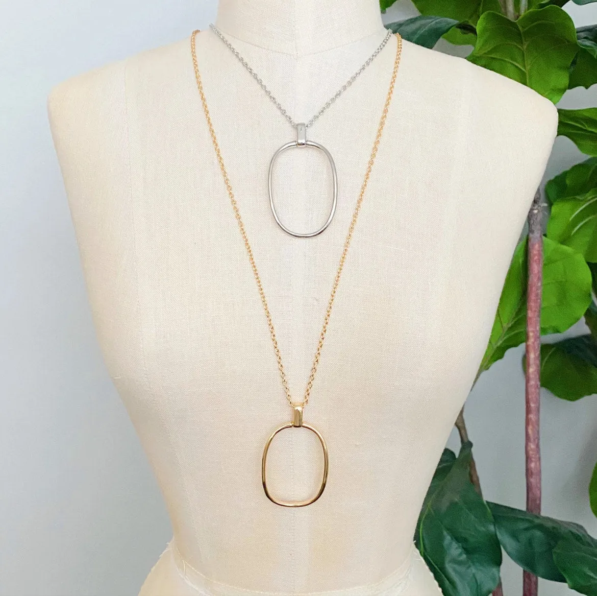 Sleek Oval Long Necklace - 2 Colors!
