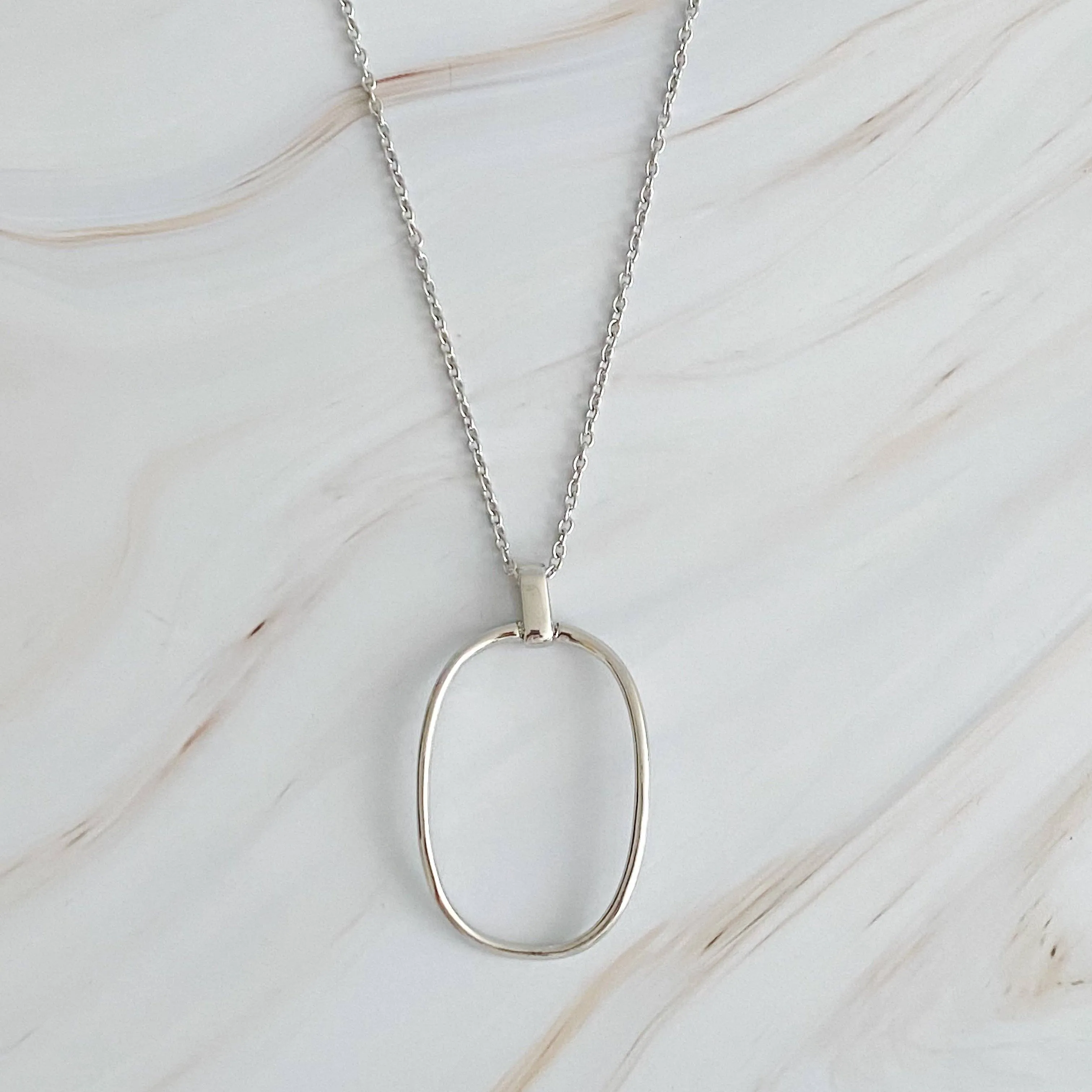 Sleek Oval Pendant Long Necklace