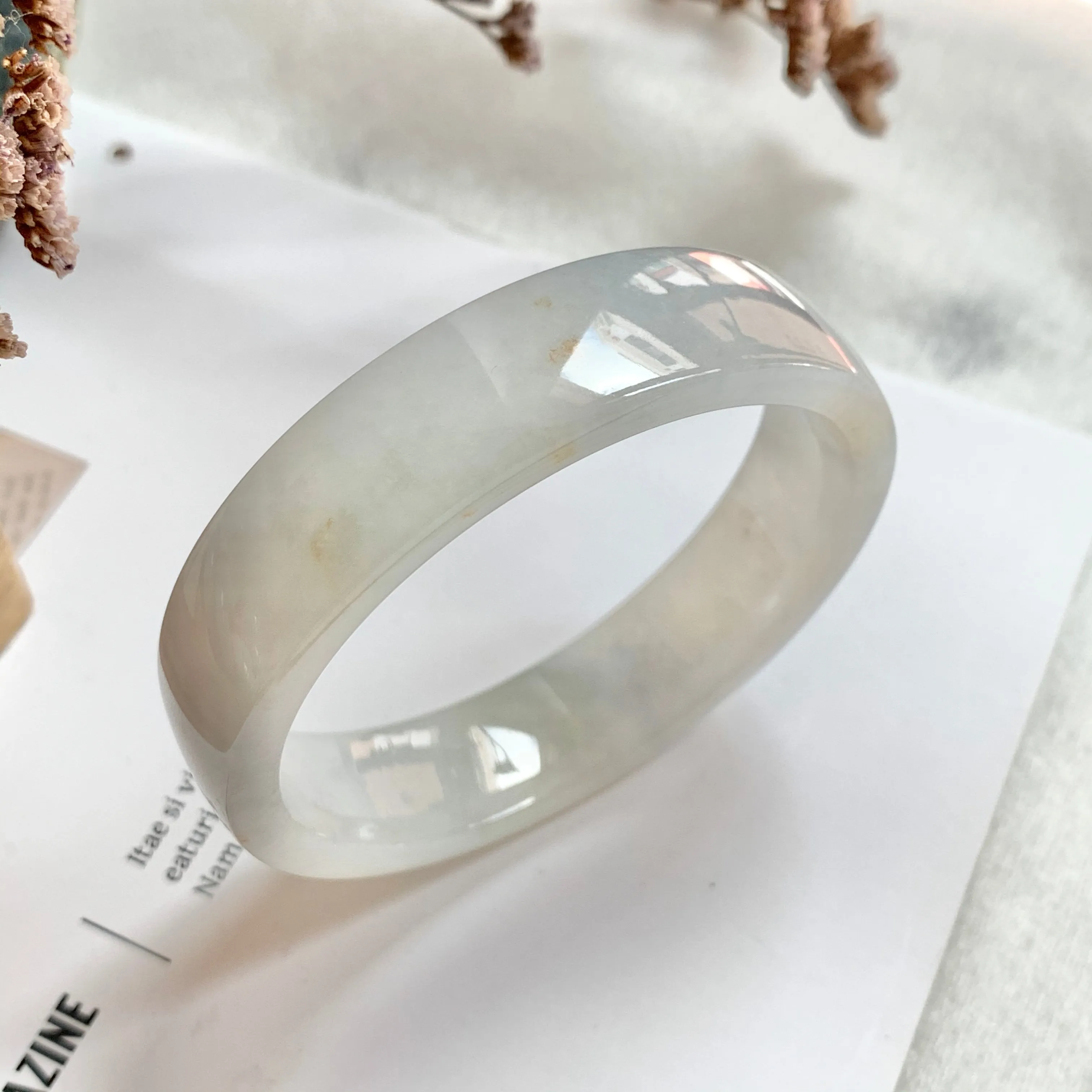 SOLD OUT: 54.2mm A-Grade Natural Jadeite Modern Round Bangle (Right-Angle) No.151730