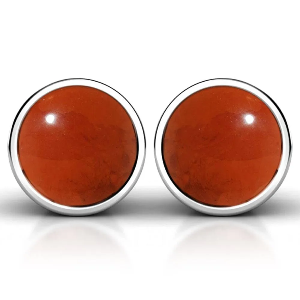 Solid 925 Sterling Silver Round Carnelian Bezel Earrings