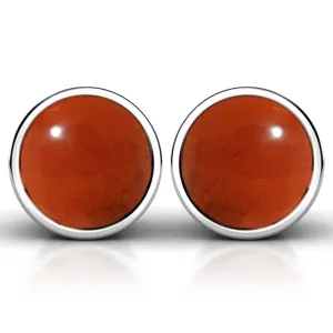 Solid 925 Sterling Silver Round Carnelian Bezel Earrings