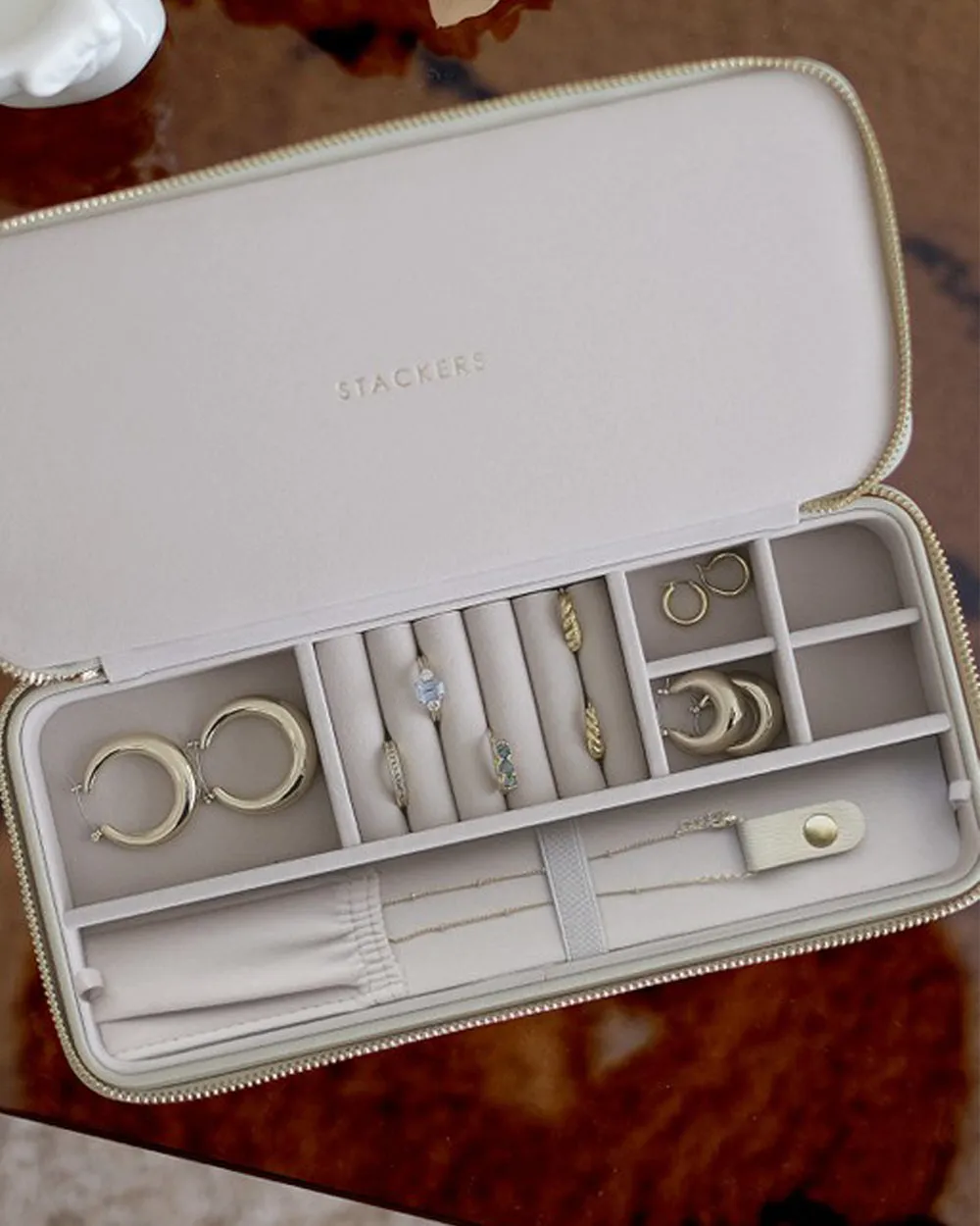Stackers Sleek Necklace Zipped Travel Jewellery Box  Oatmeal