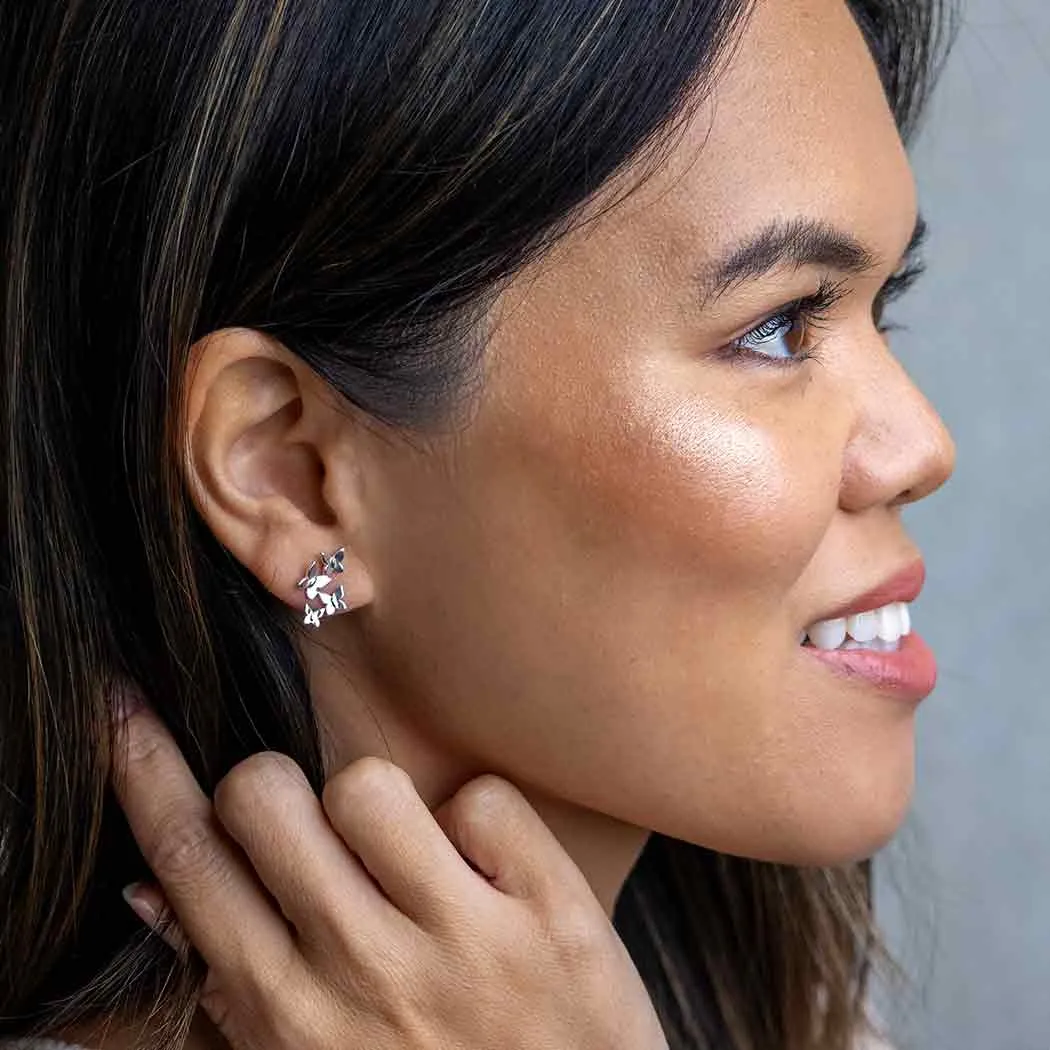 Sterling Silver Butterfly Cluster Post Earrings