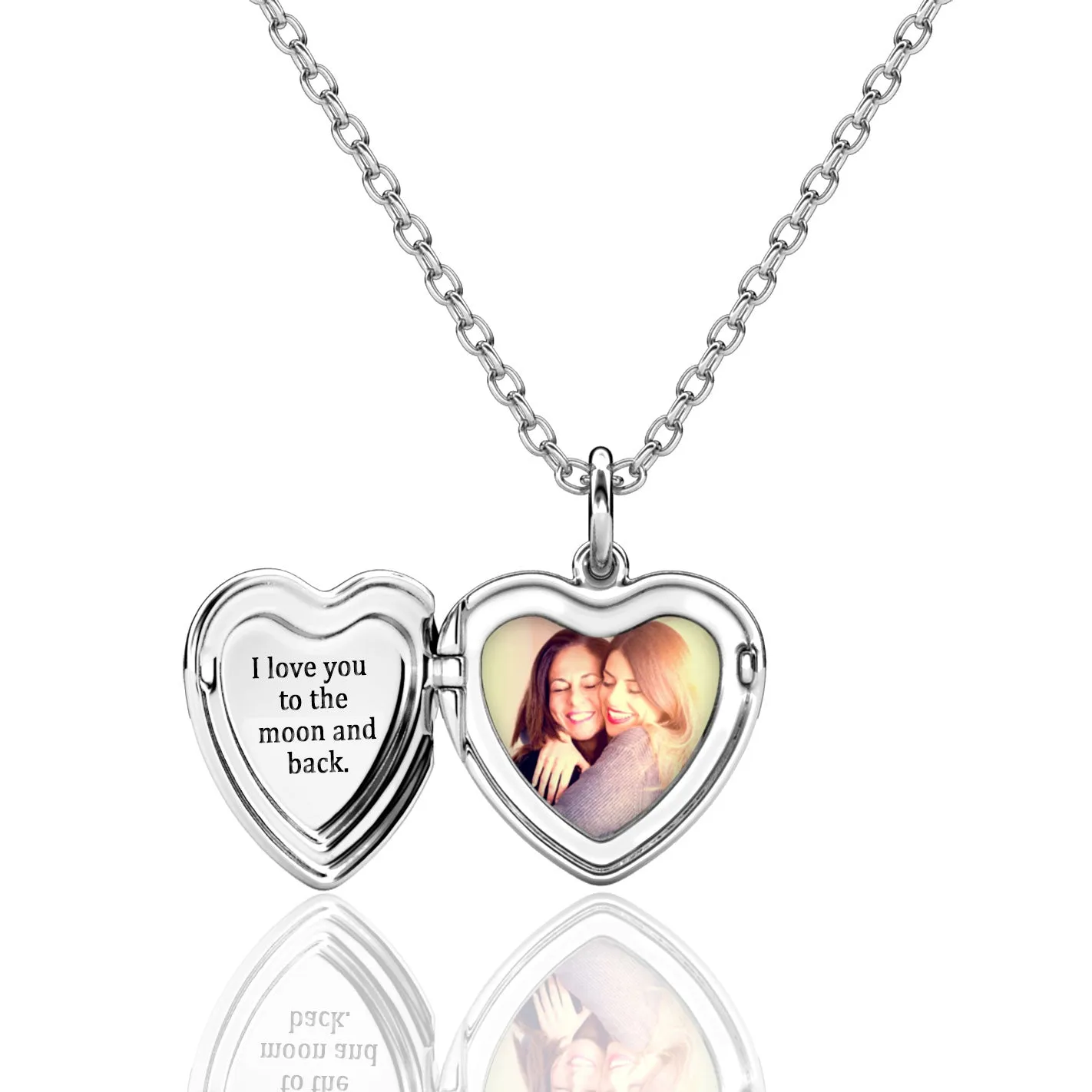 Sterling Silver Heart Locket Necklace with Picture Inside