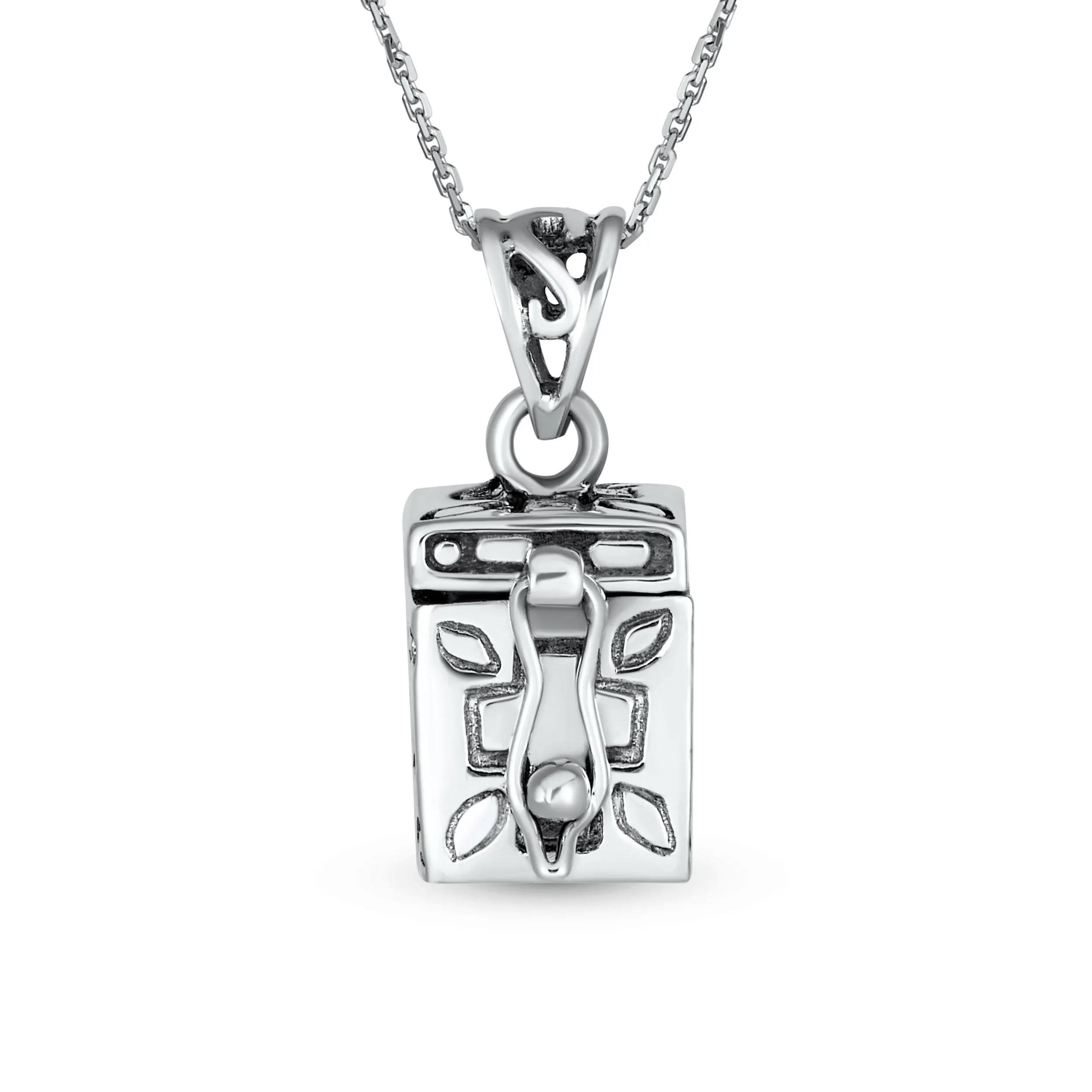 Sterling Silver Ichthys Jesus Cross Prayer Box Locket Necklace Memorial Holder