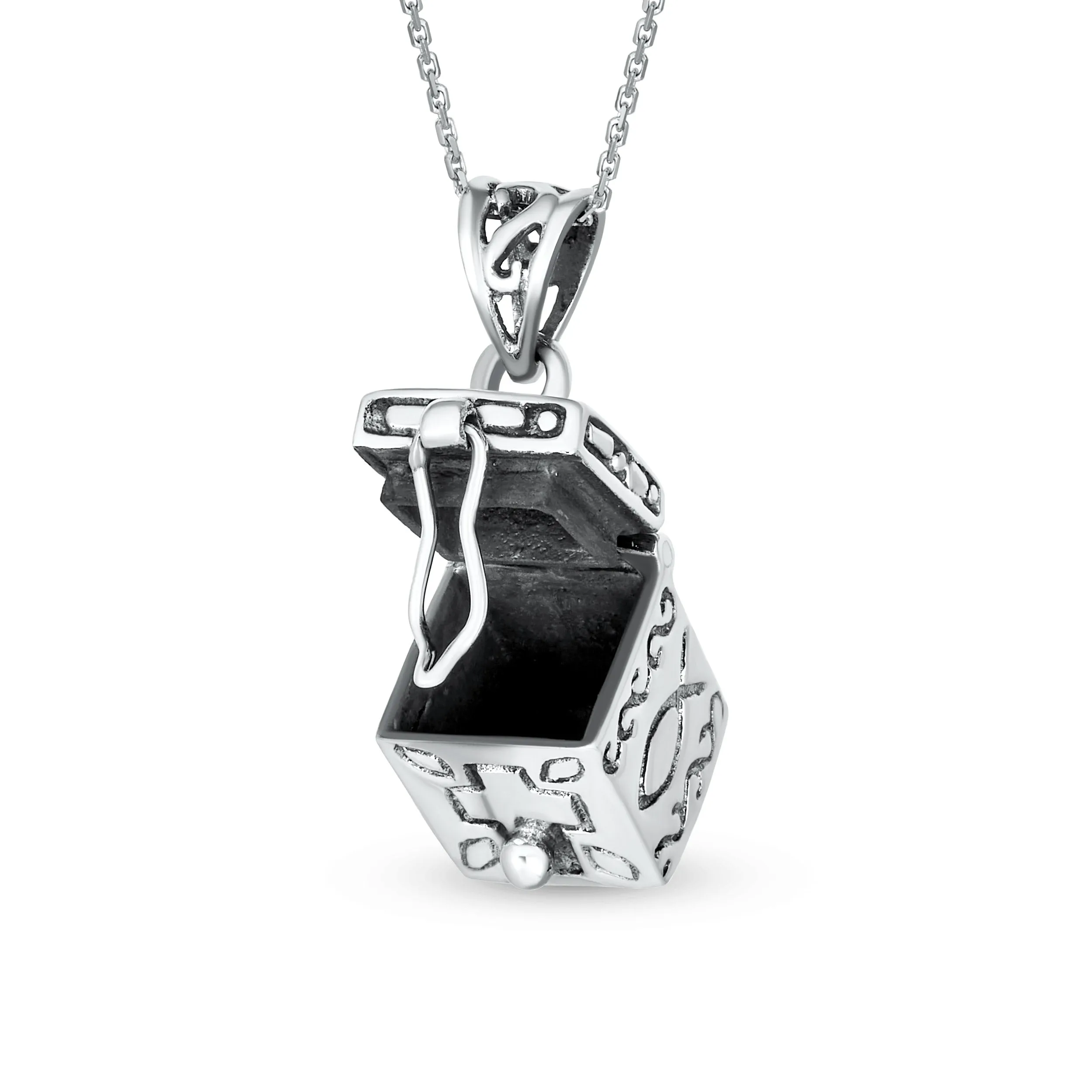 Sterling Silver Ichthys Jesus Cross Prayer Box Locket Necklace Memorial Holder