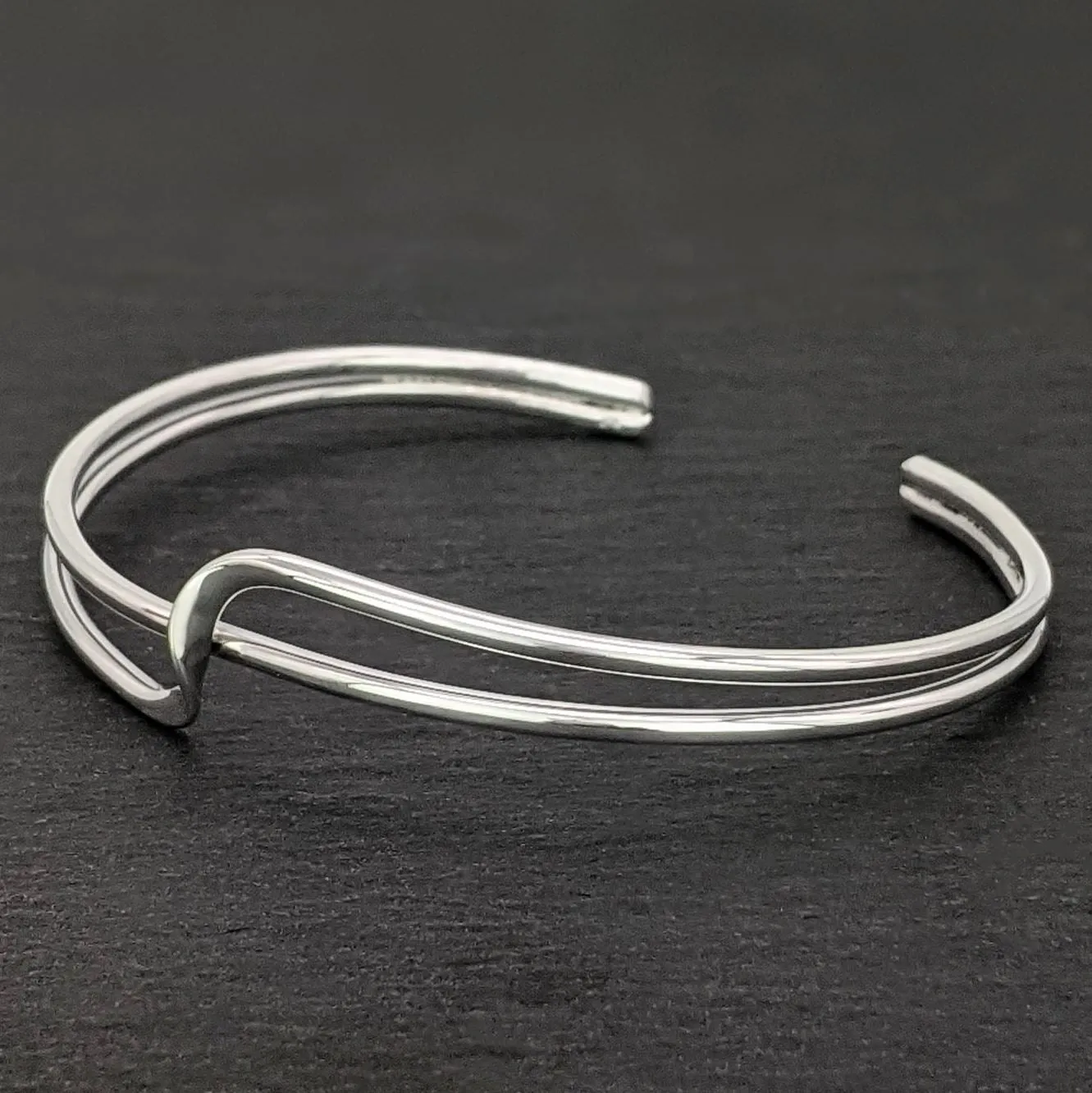 Sterling Silver Twist Wave Crossover Cuff Bangle - Double Row Design