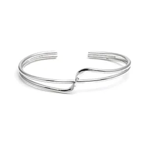 Sterling Silver Twist Wave Crossover Cuff Bangle - Double Row Design