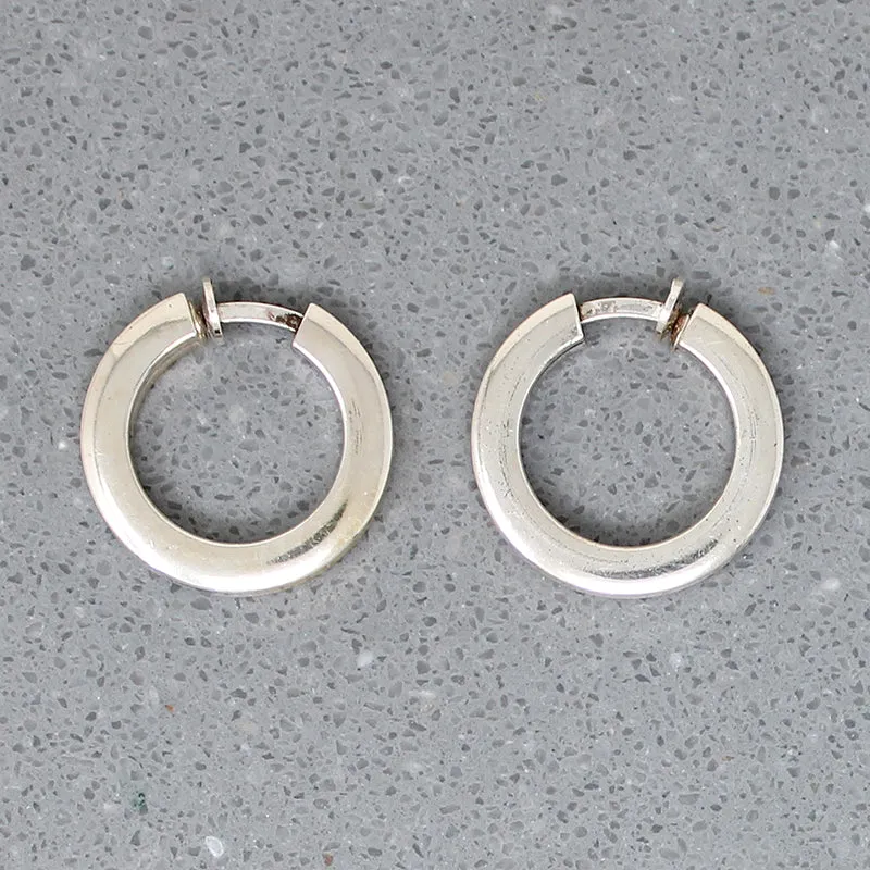 Striking Modernist Sterling Silver Clip On Hoops