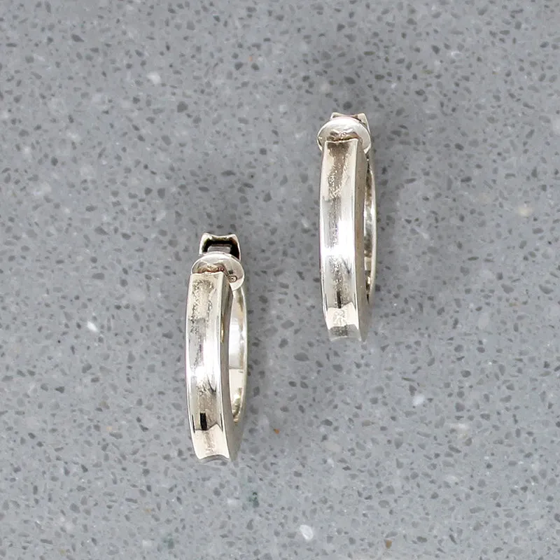 Striking Modernist Sterling Silver Clip On Hoops