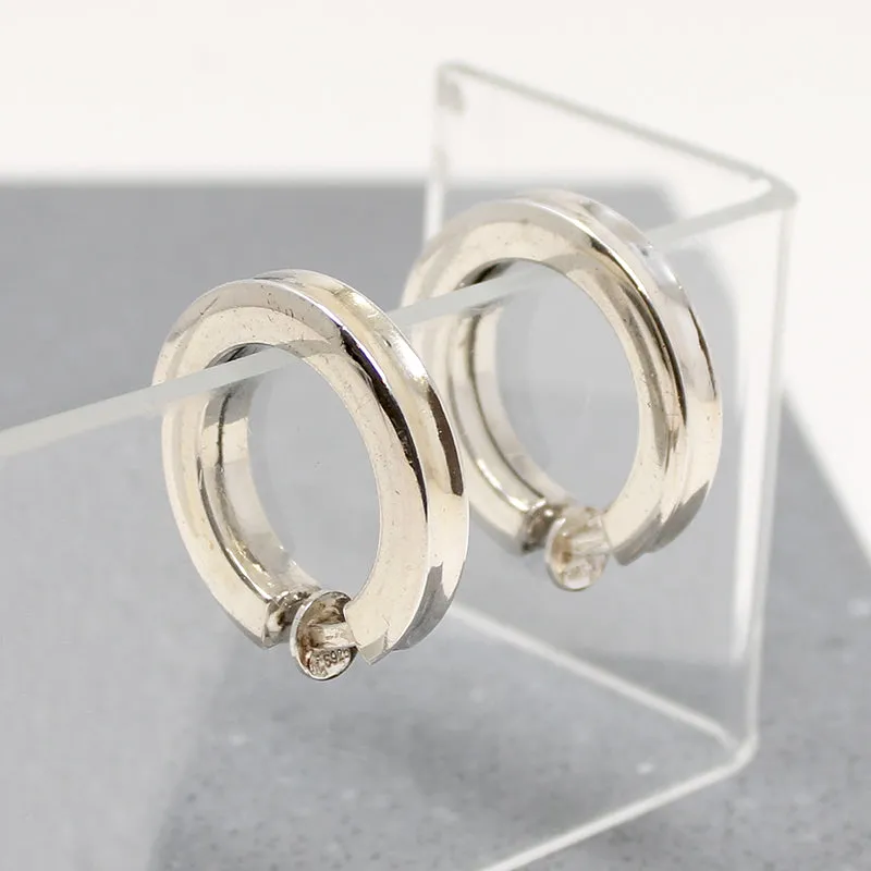 Striking Modernist Sterling Silver Clip On Hoops