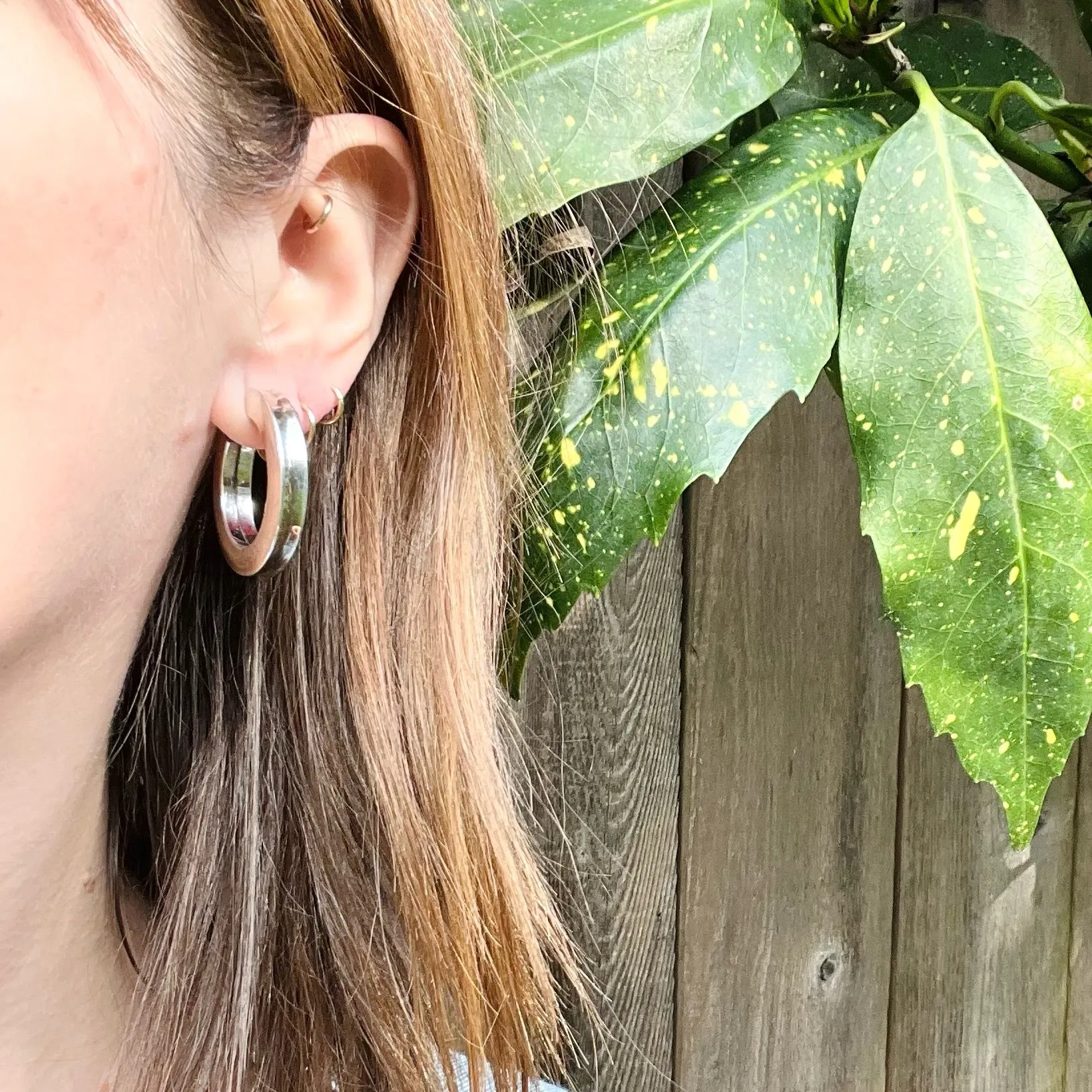 Striking Modernist Sterling Silver Clip On Hoops