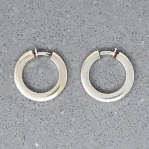 Striking Modernist Sterling Silver Clip On Hoops
