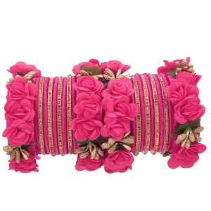Sukriti Beautiful Handcrafted Magenta Flower Designer Silk thread Bridal Chuda Wedding Bangles for Women – Set of 22