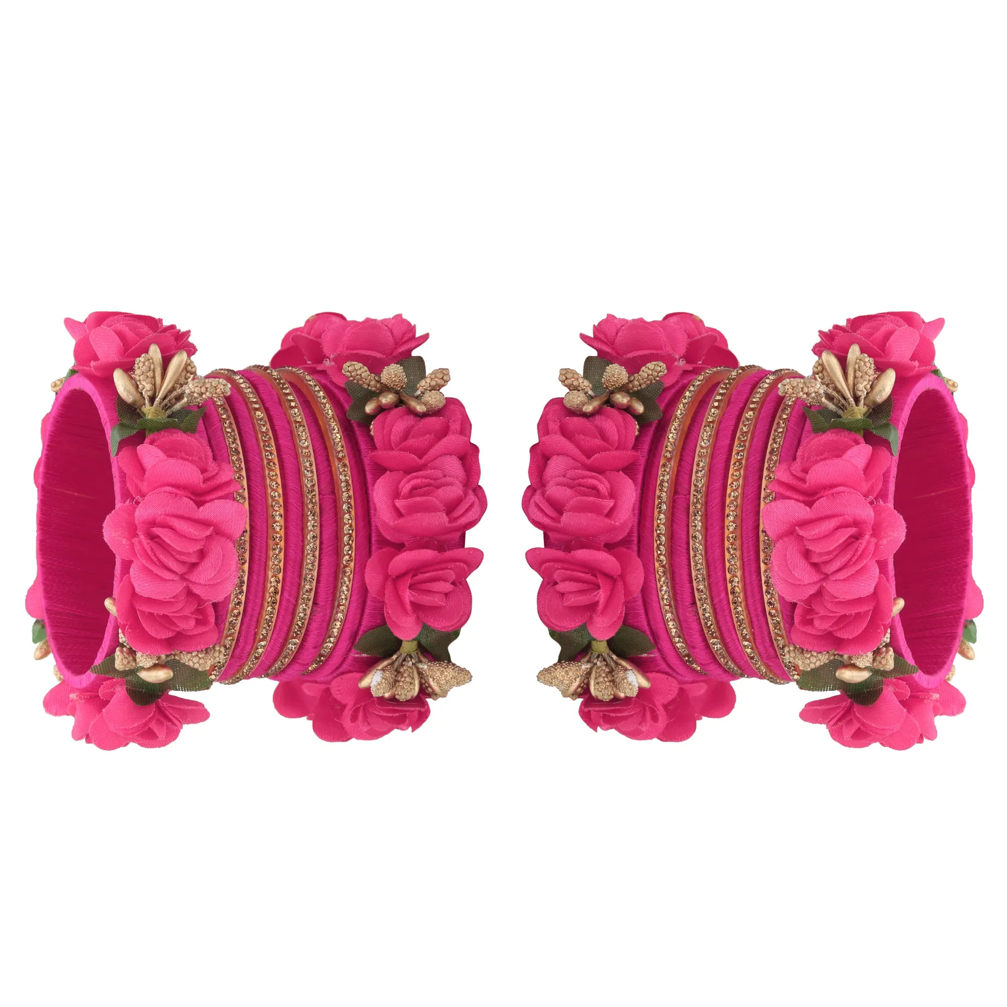 Sukriti Beautiful Handcrafted Magenta Flower Designer Silk thread Bridal Chuda Wedding Bangles for Women – Set of 22