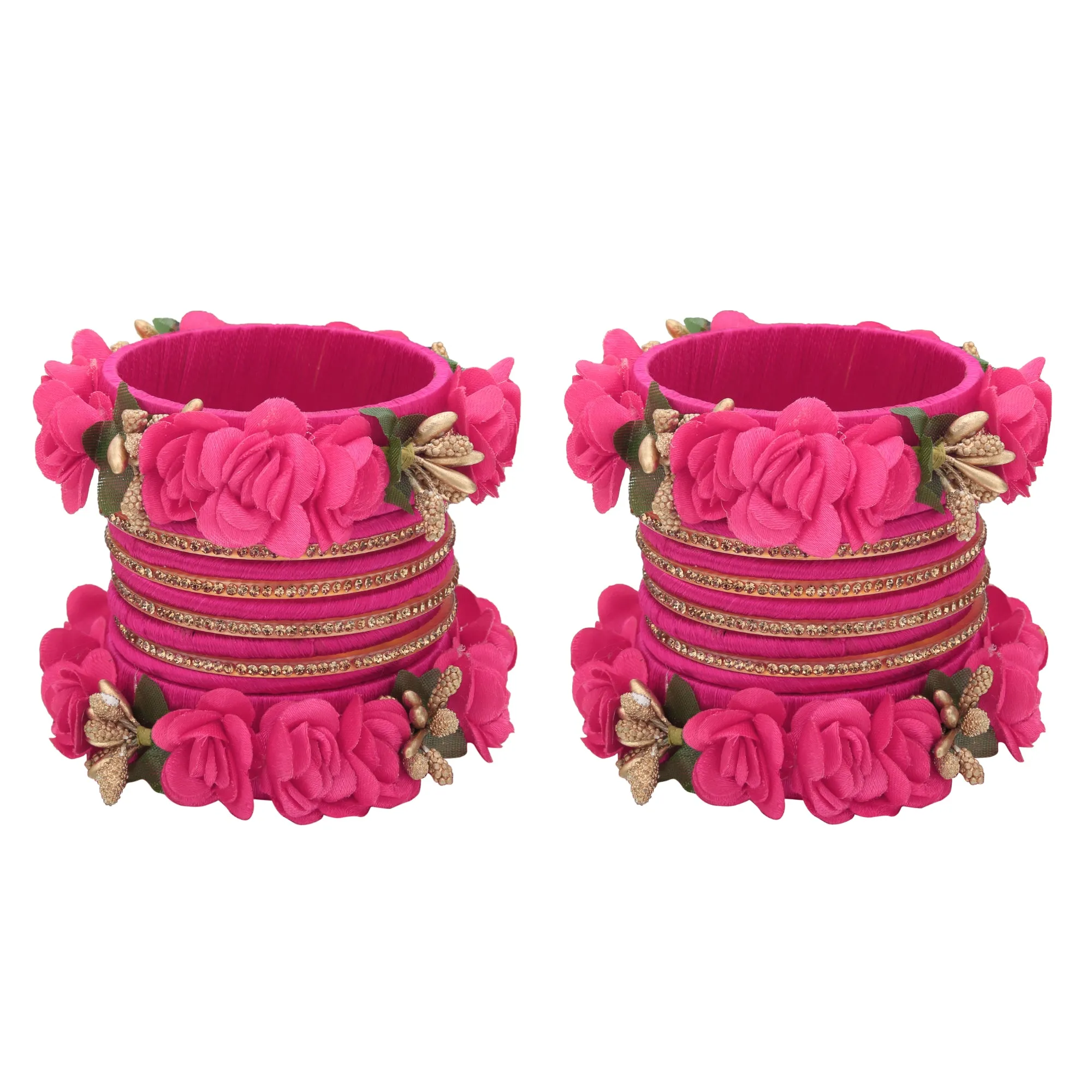 Sukriti Beautiful Handcrafted Magenta Flower Designer Silk thread Bridal Chuda Wedding Bangles for Women – Set of 22