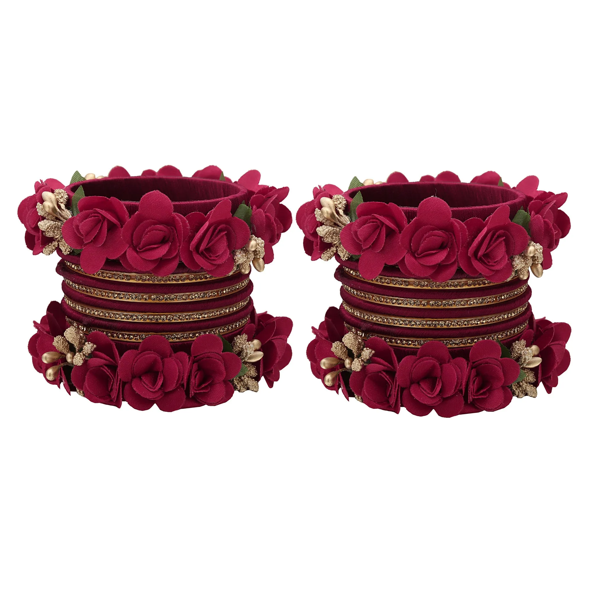 Sukriti Beautiful Handcrafted Maroon Flower Designer Silk thread Bridal Chuda Wedding Bangles for Women – Set of 22