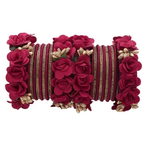 Sukriti Beautiful Handcrafted Maroon Flower Designer Silk thread Bridal Chuda Wedding Bangles for Women – Set of 22