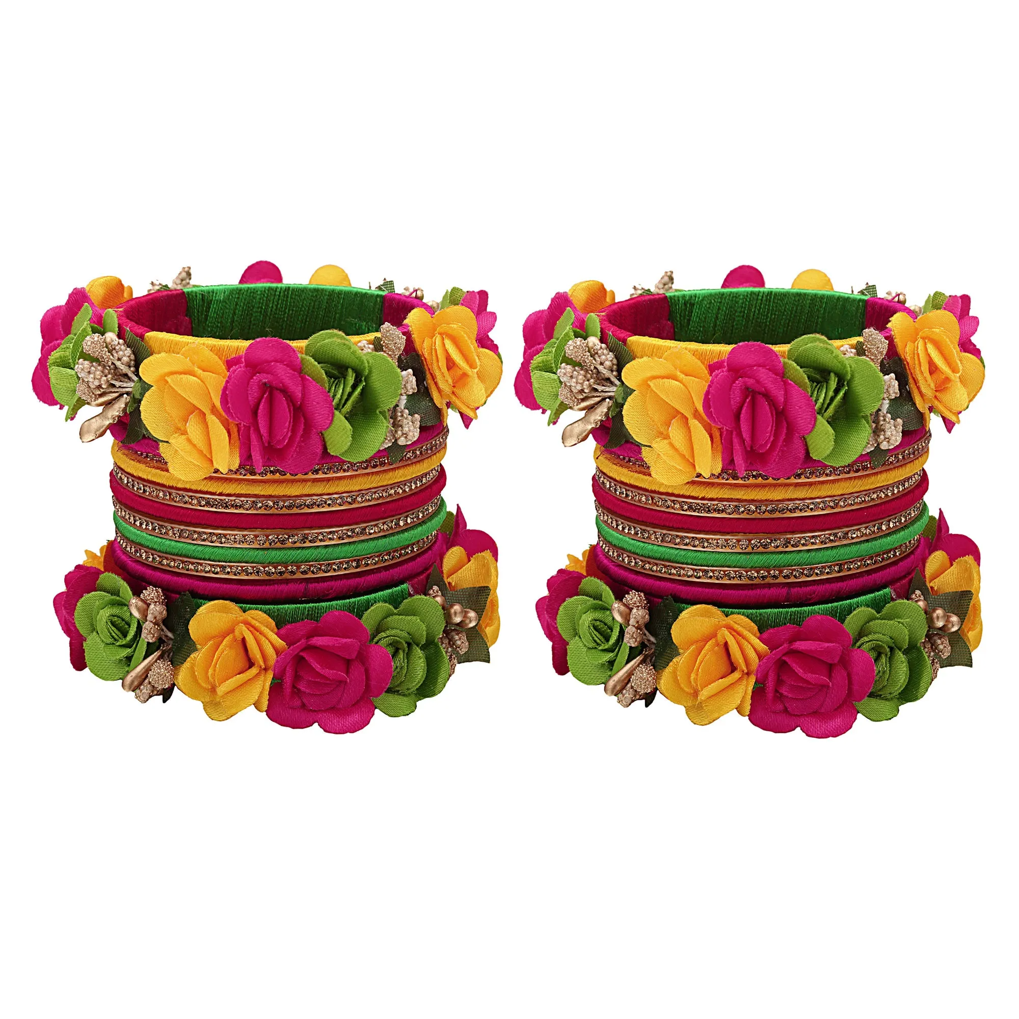 Sukriti Beautiful Handcrafted Multicolor Flower Designer Silk thread Bridal Chuda Wedding Bangles for Women – Set of 22