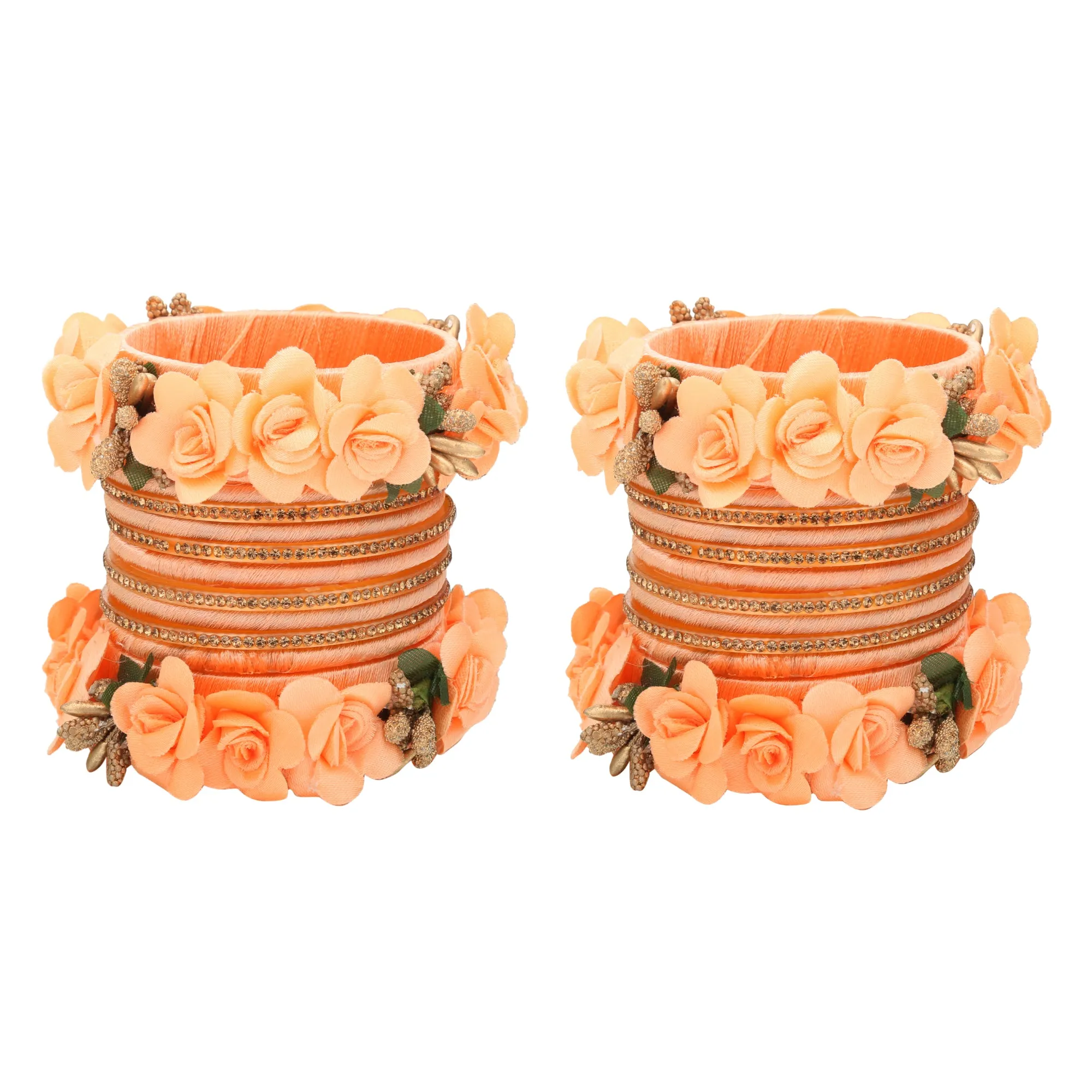 Sukriti Beautiful Handcrafted Peach Flower Designer Silk thread Bridal Chuda Wedding Bangles for Women – Set of 22