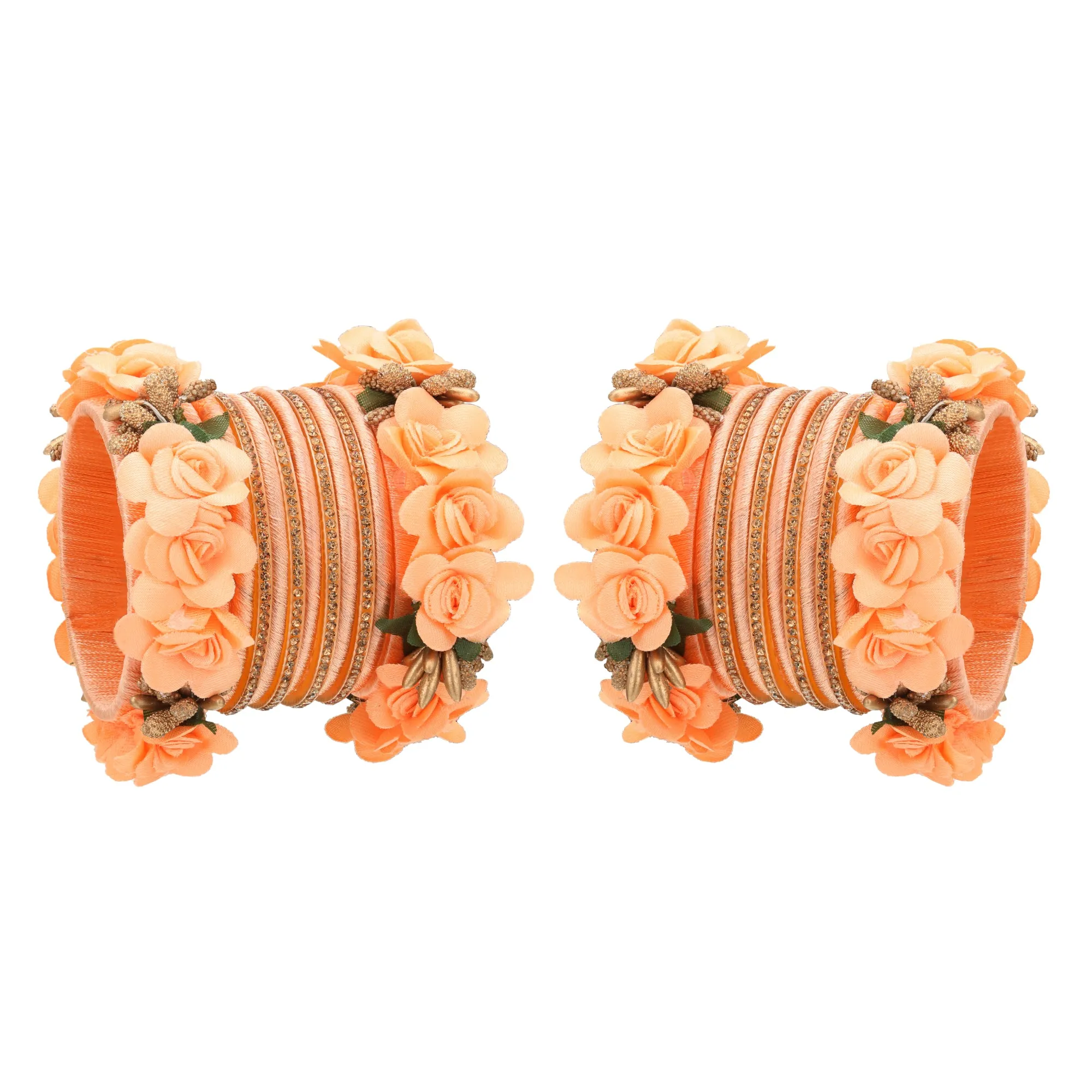 Sukriti Beautiful Handcrafted Peach Flower Designer Silk thread Bridal Chuda Wedding Bangles for Women – Set of 22