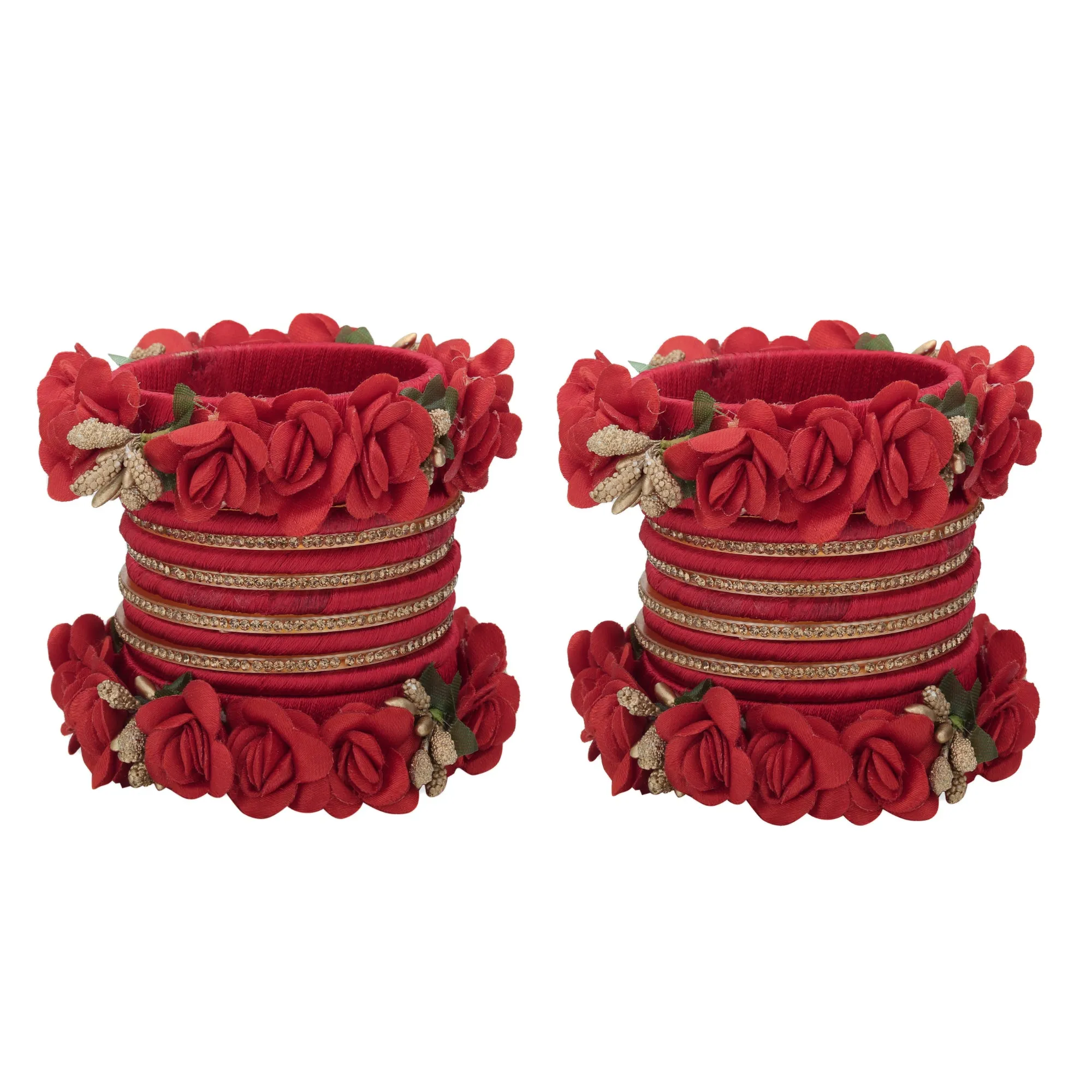Sukriti Beautiful Handcrafted Red Flower Designer Silk thread Bridal Chuda Wedding Bangles for Women – Set of 22