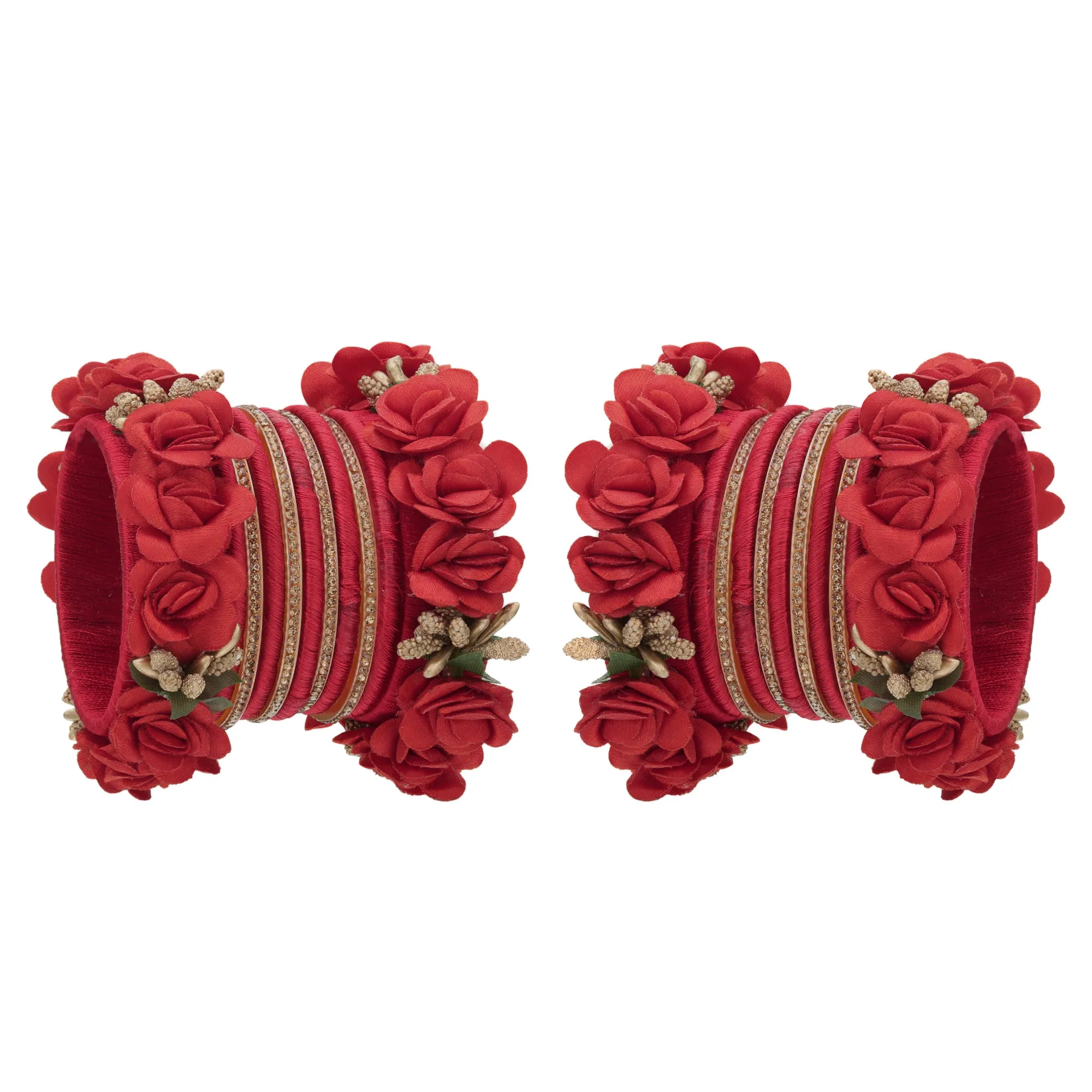 Sukriti Beautiful Handcrafted Red Flower Designer Silk thread Bridal Chuda Wedding Bangles for Women – Set of 22