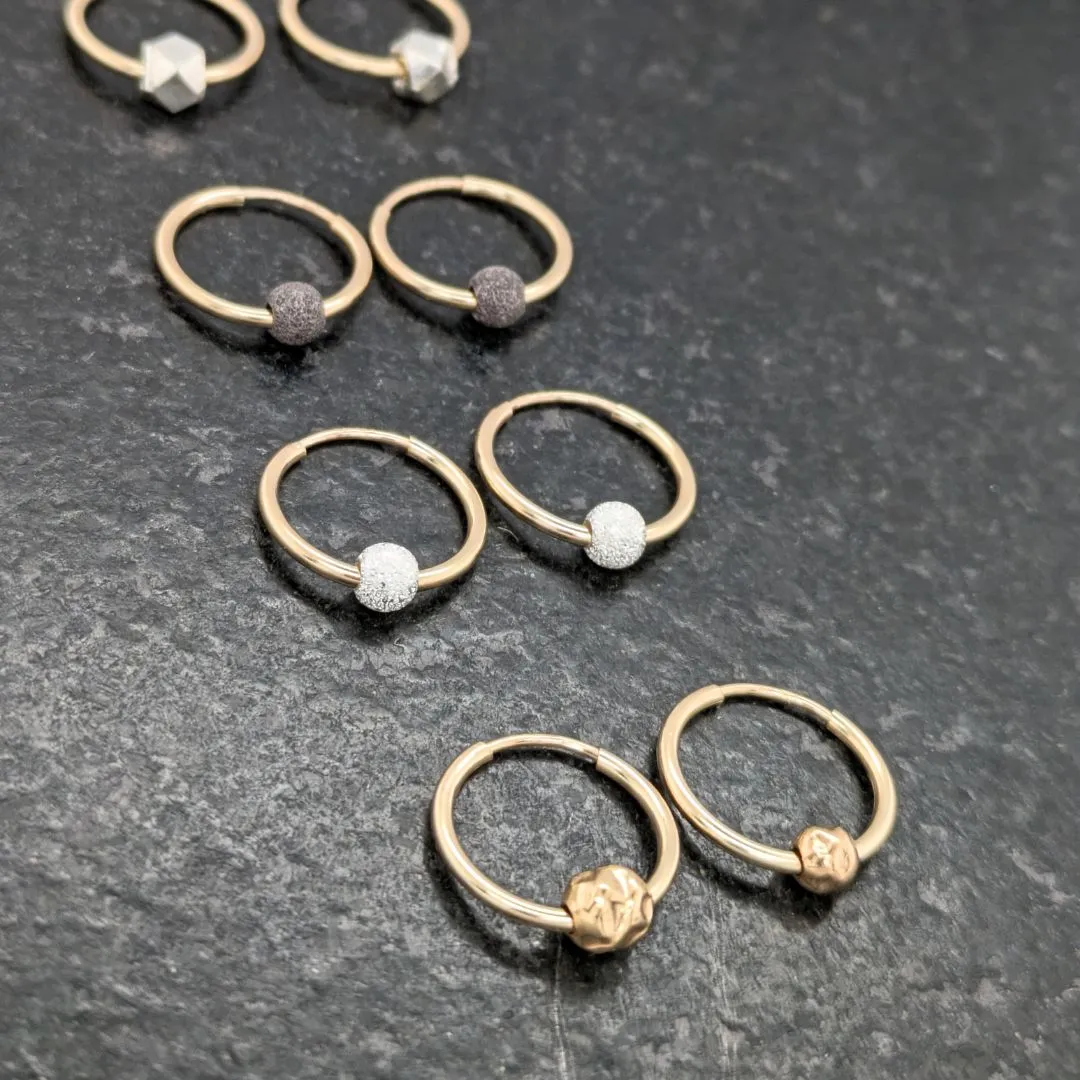 Textured bead & Mini Gold-pated Hoop Earrings