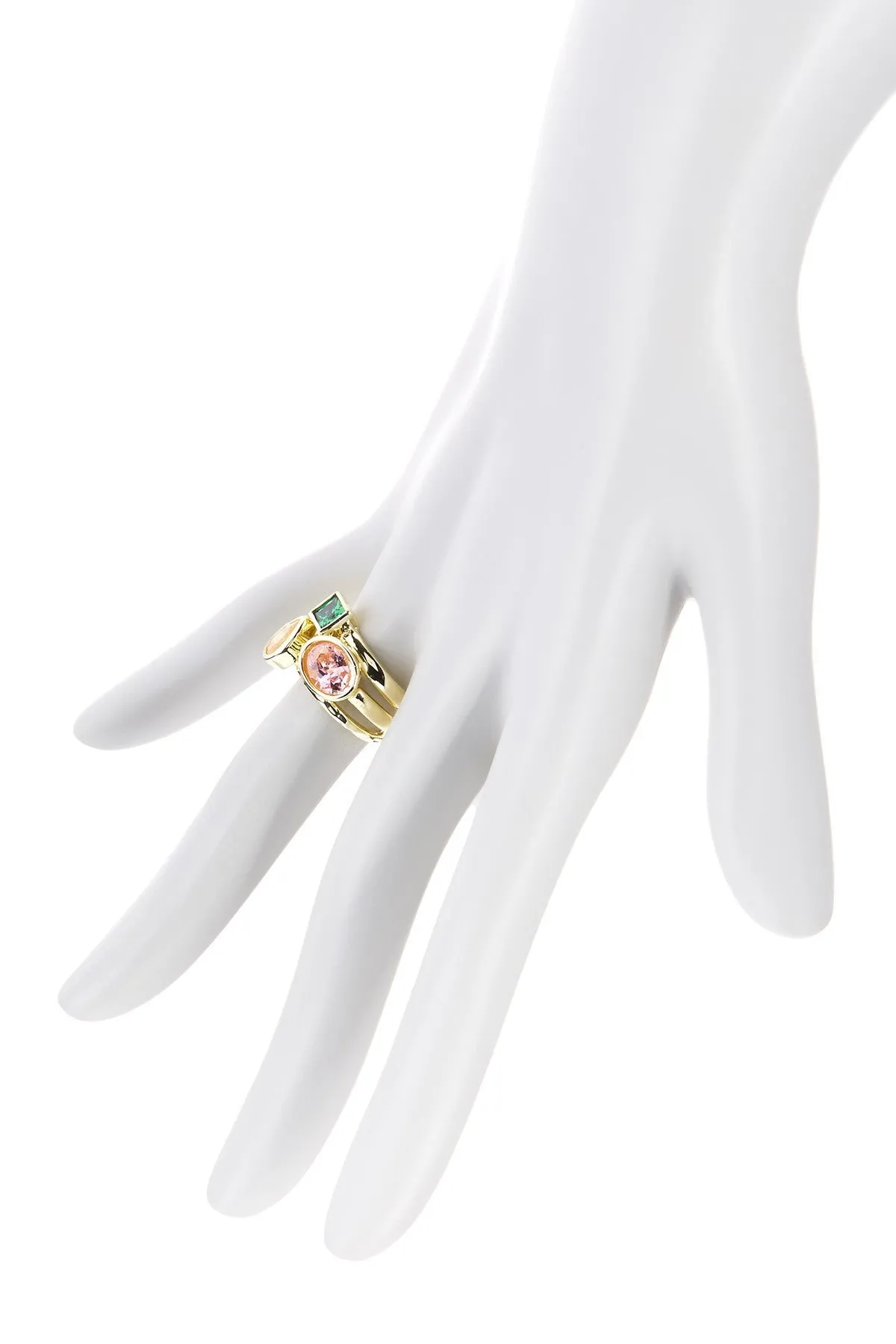 TILLY THREE STACK YELLOW, PINK, GREEN CUBIC ZIRCONIA RING IN GOLD