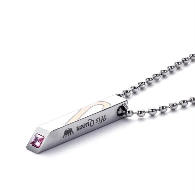 Titanium Stainless Steel Crystal Half Heart Pendant Necklace For Couple