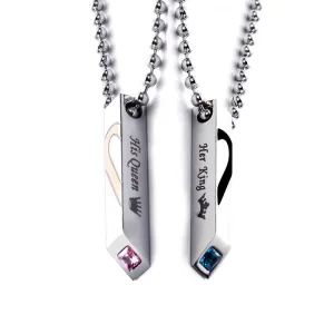 Titanium Stainless Steel Crystal Half Heart Pendant Necklace For Couple