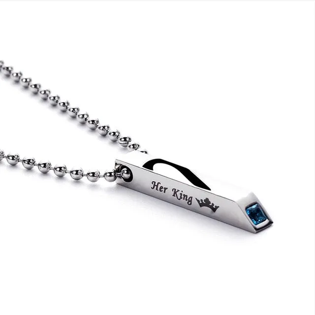 Titanium Stainless Steel Crystal Half Heart Pendant Necklace For Couple