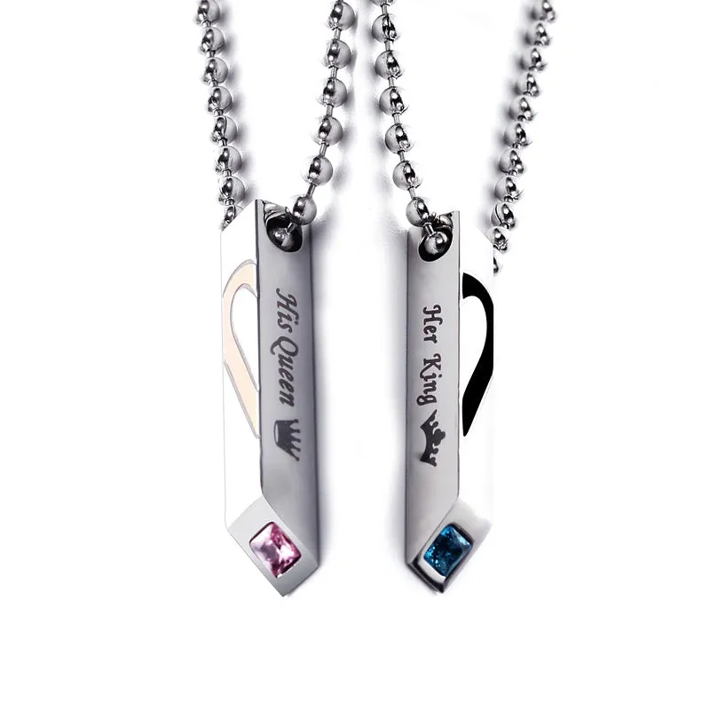 Titanium Stainless Steel Crystal Half Heart Pendant Necklace For Couple