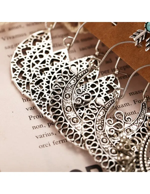 Trendy Oxidized German Silver Plated 6 Pair of Earrings For Women/Girls
