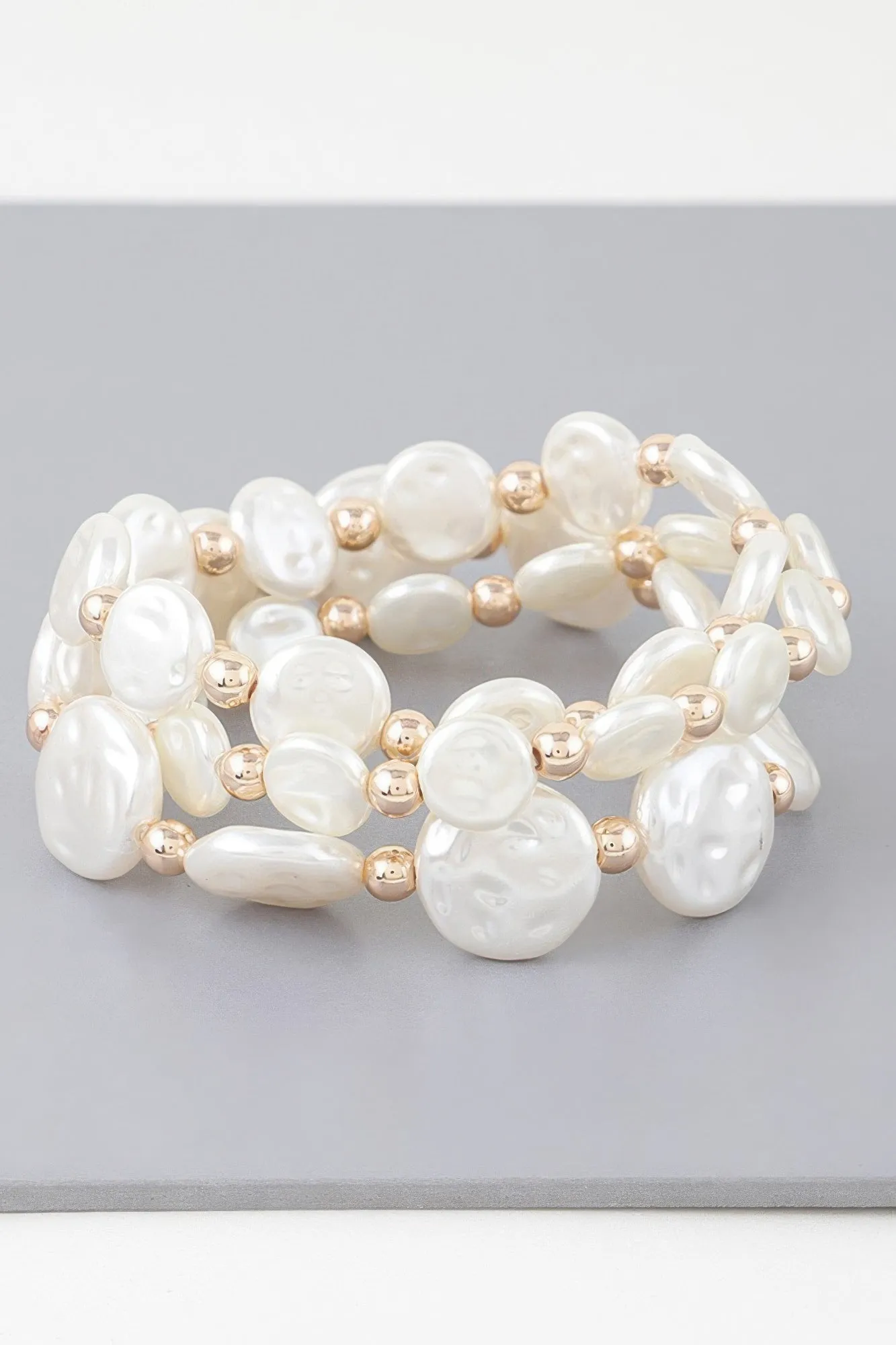 Triple Pearl Stone Beaded Bracelet