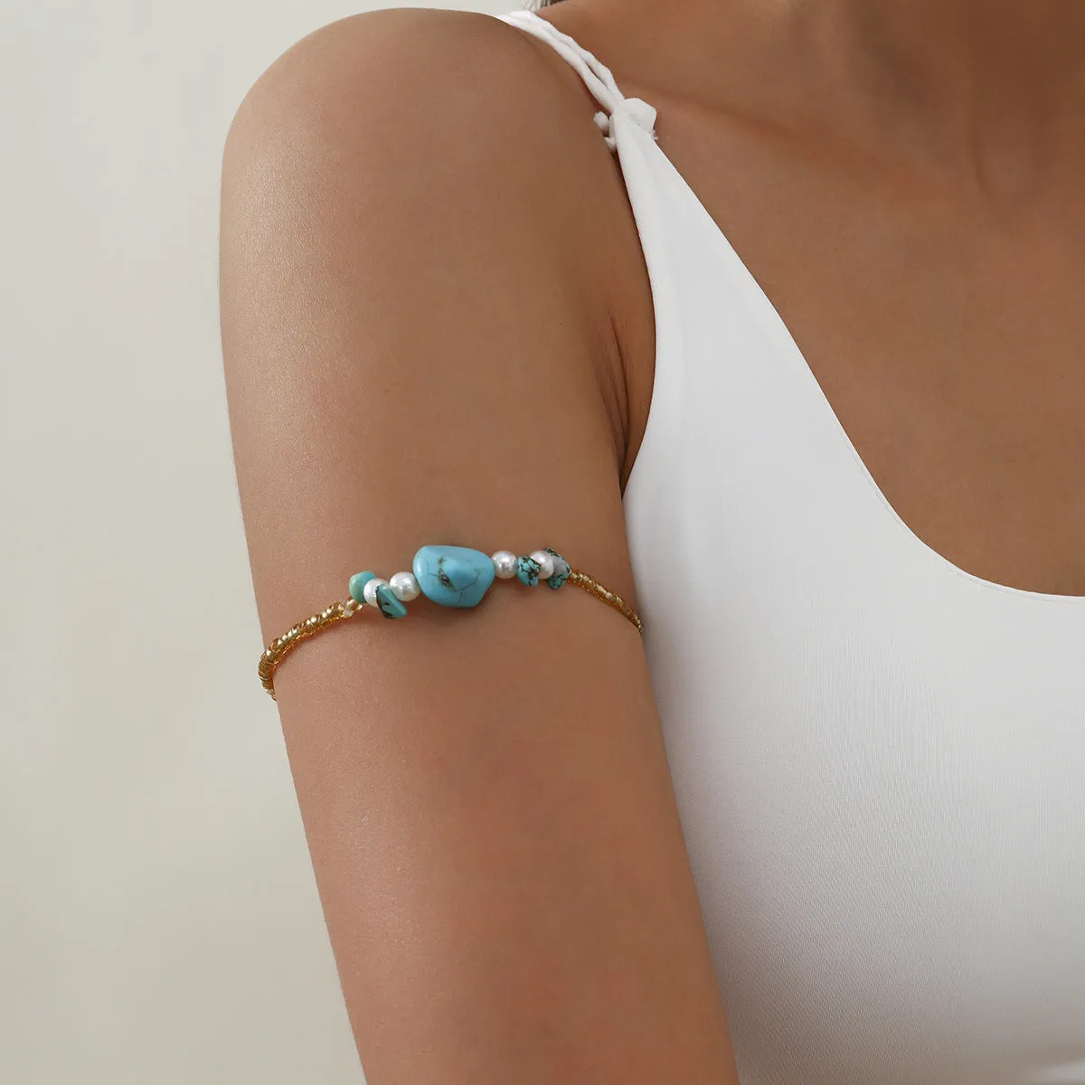Turquoise Elastic Wall Simple Geometric Pearl Bracelet