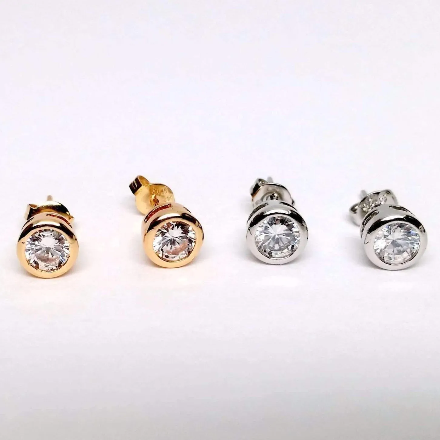 Versatile Bezel IOBI Crystals 14K White and Yellow Gold Plating Stud Earrings for Women
