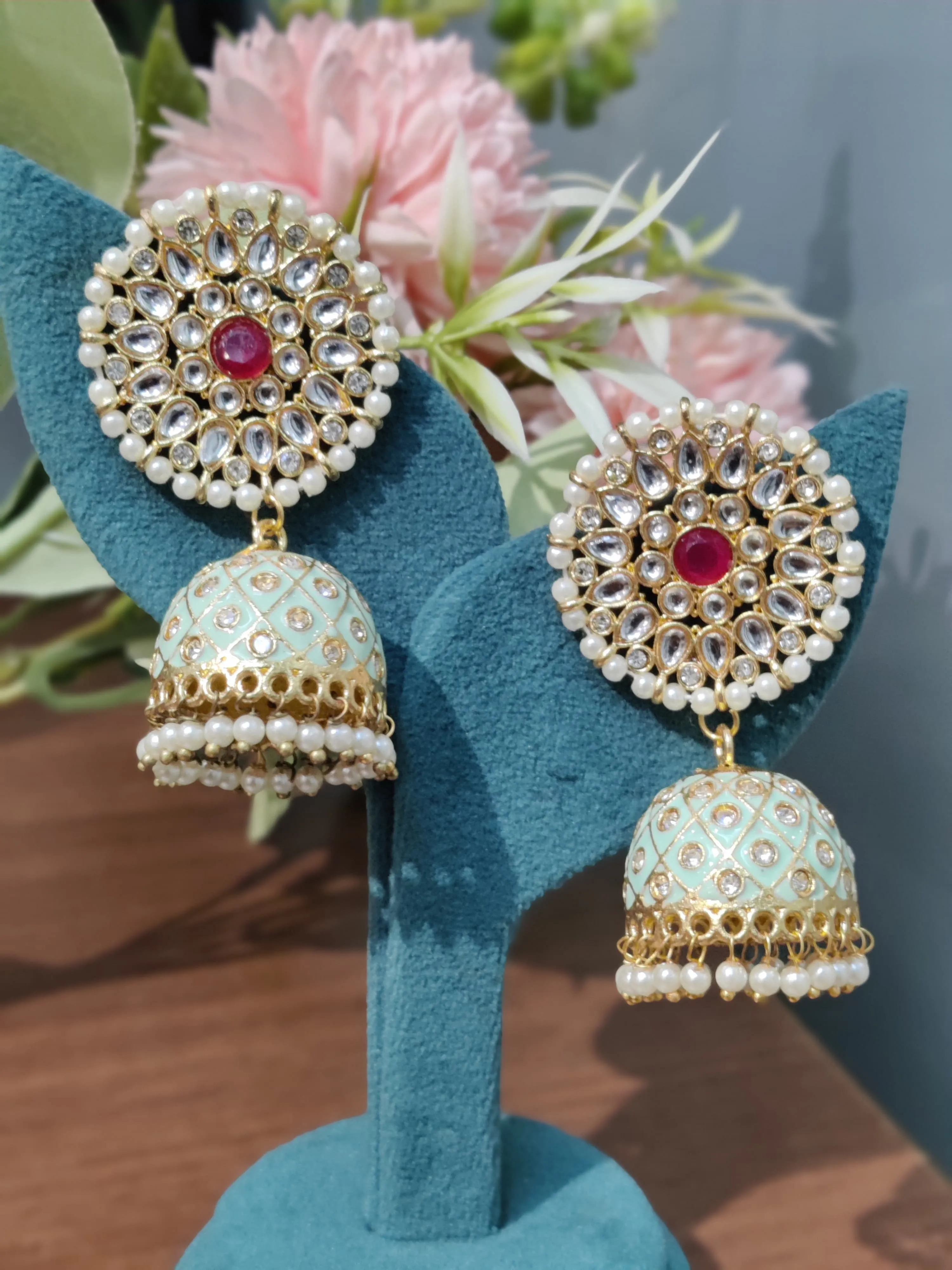 Versatile Round Shape Jhumki Style Dangler Earring In Mint Color